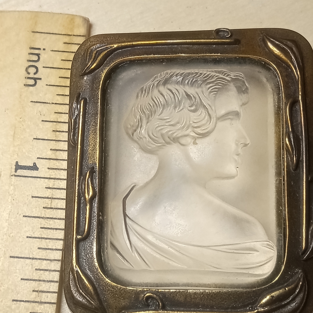 Vintage Cameo Brooch in Bronze and White